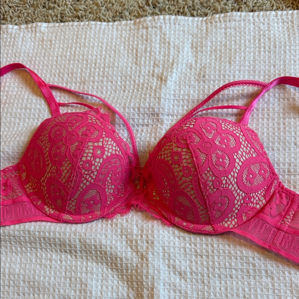 Victoria's Secret Hot Pink Lace Bra strappy push up